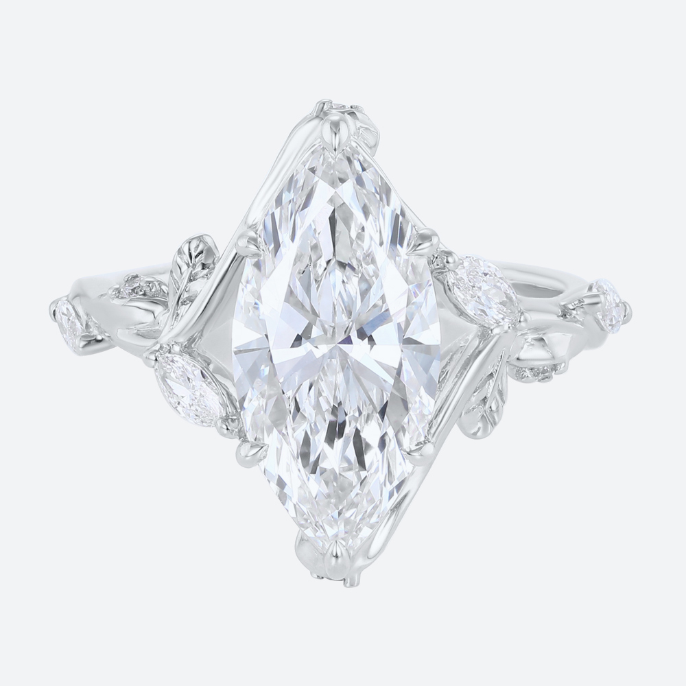 3ct Lab Diamond Ring Marquise Cut Bypass Vine 6 Claw Prong Engagement Ring in White Gold
