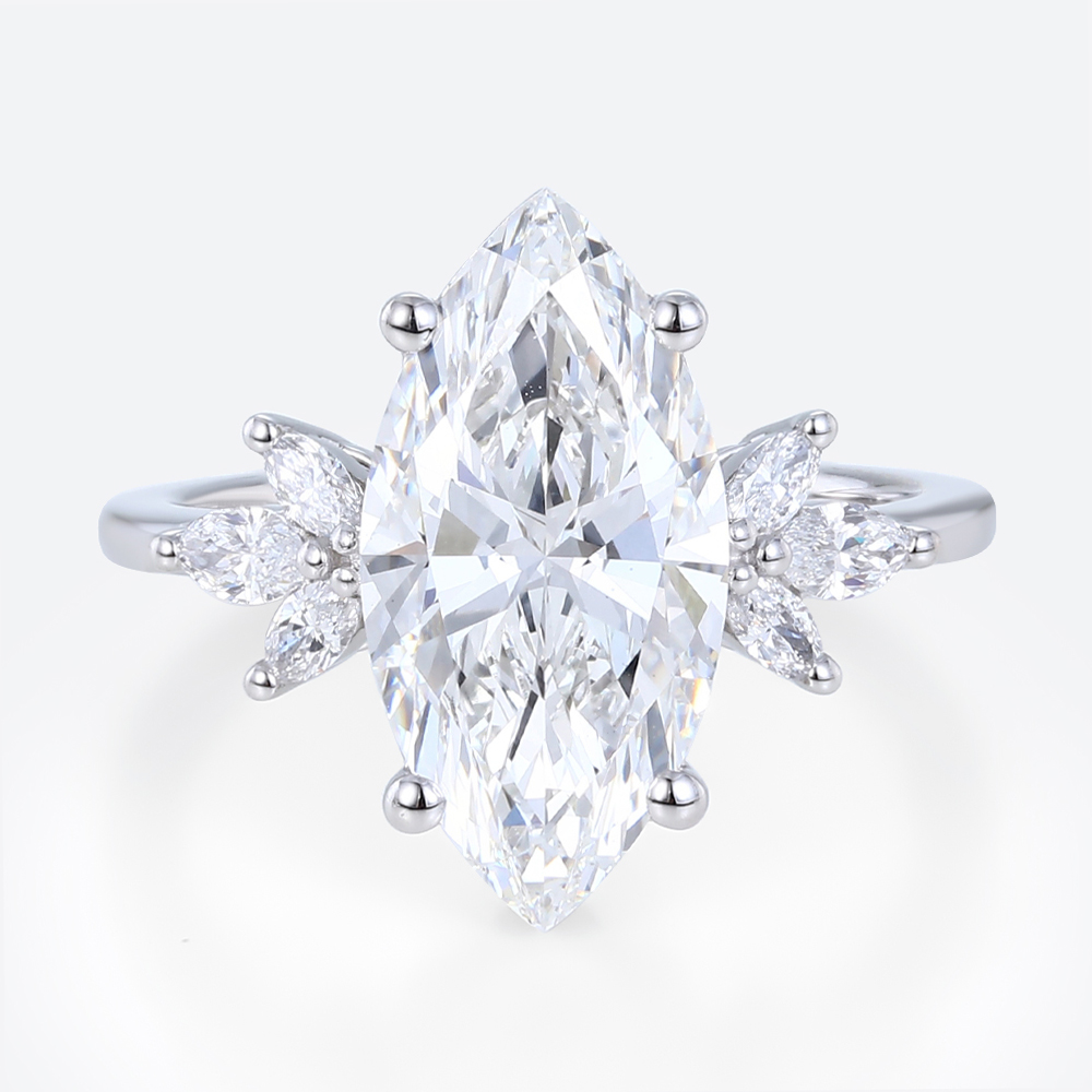 3ct Marquise Cut Lab Diamond Ring Unique 4-Prong Engagement Ring in White Gold