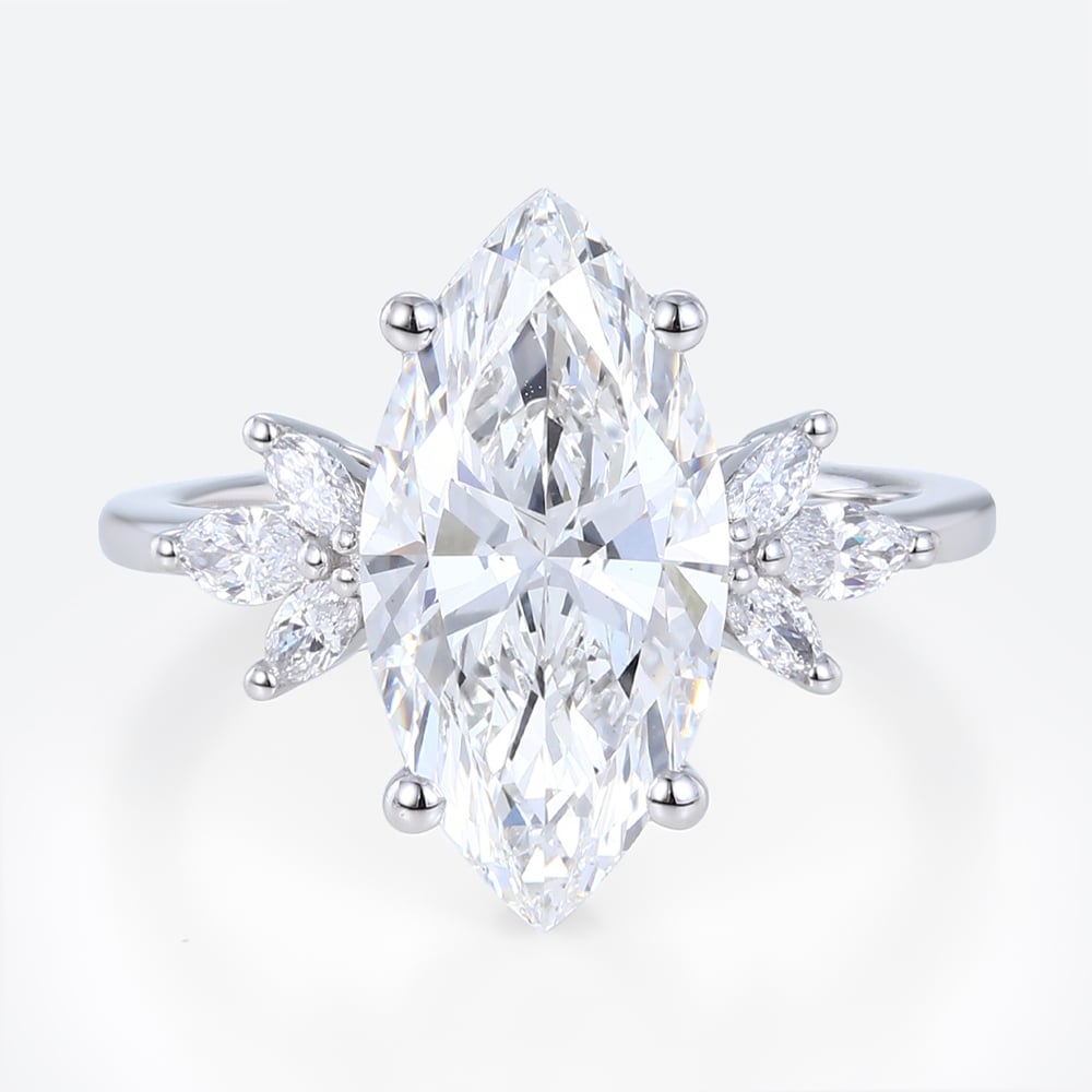 3ct Marquise Cut Lab Diamond Ring​ Unique 4-Prong Engagement Ring in White Gold