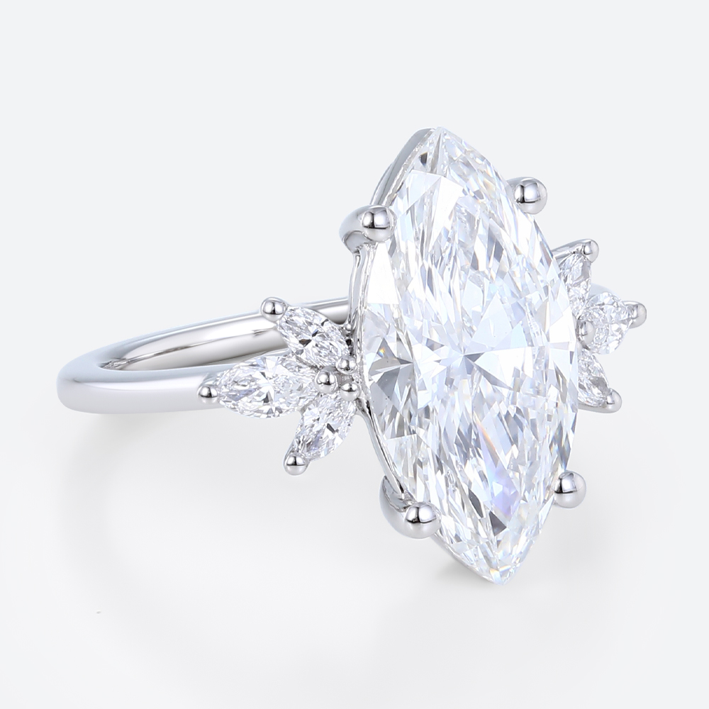 3ct Marquise Cut Lab Diamond Ring​ Unique 4-Prong Engagement Ring in White Gold