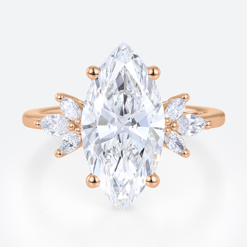 3ct Marquise Cut Lab Diamond Ring​ Unique 4-Prong Engagement Ring in Rose Gold