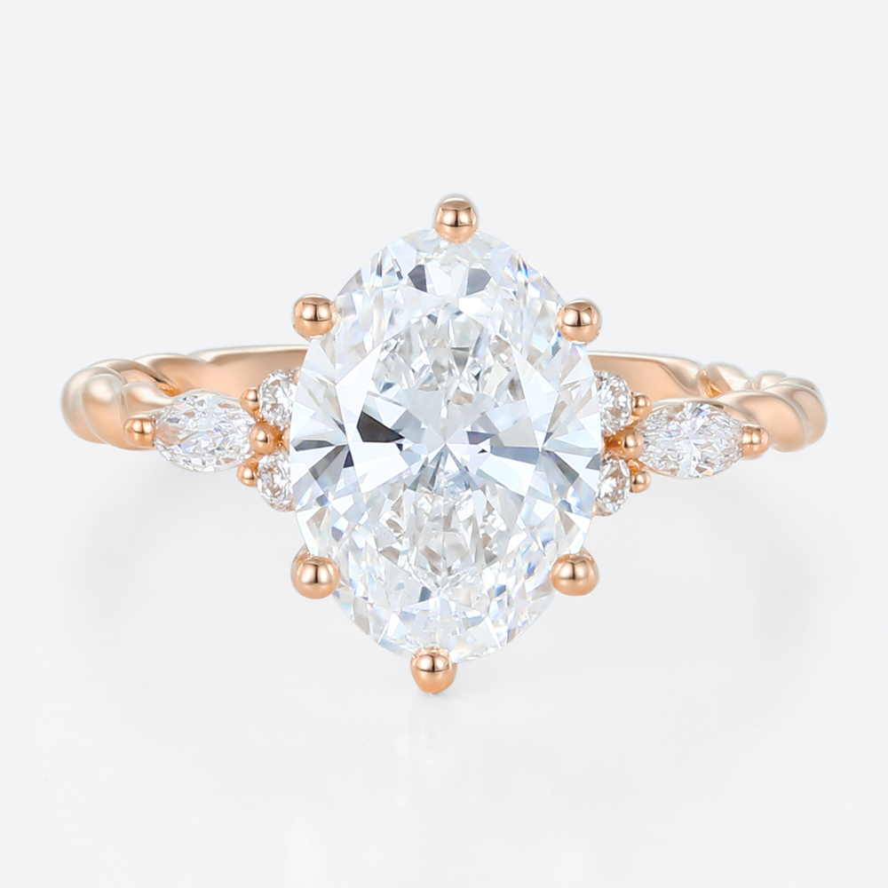 3 Carat Lab Grown Diamond Engagement Ring Twist 6 Prong Ring rose gold