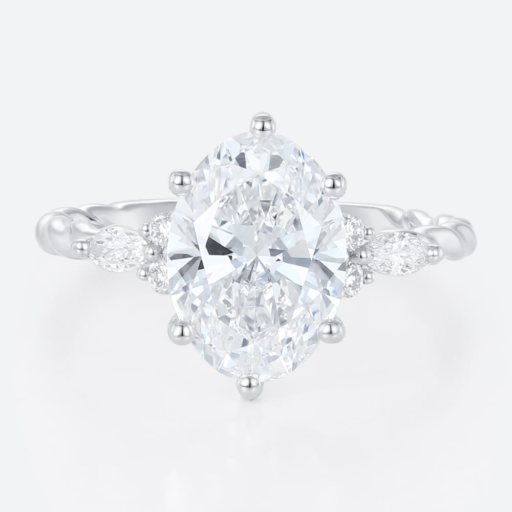 Chunky Engagement Rings - 3 Carat Lab Grown Diamond Engagement Ring Twist 6 Prong Ring in white gold