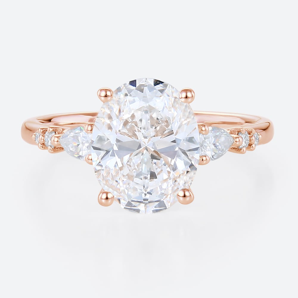 3 Carat Diamond Ring Lab Grown 4 Prong Oval Engagement Ring in rose gold