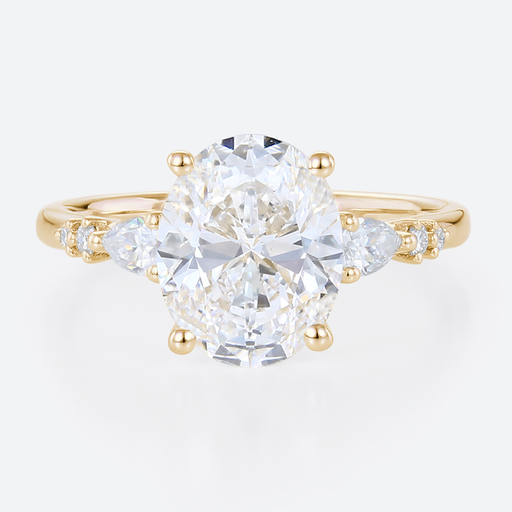 3 Carat Diamond Ring Lab Grown 4 Prong Oval Engagement Ring in yellow gold