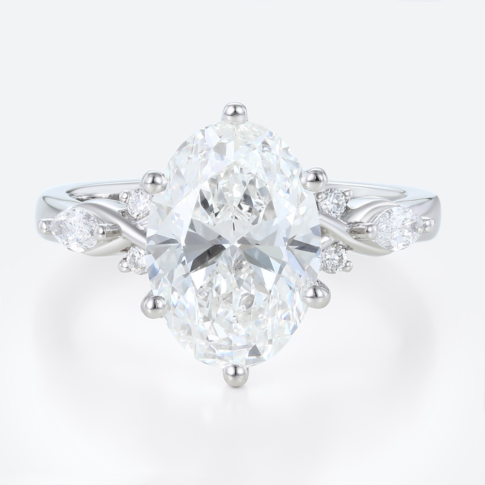 3 Carat Oval Lab Grown Diamond Ring Modern Modern 6-Prong Engagement Ring in White Gold