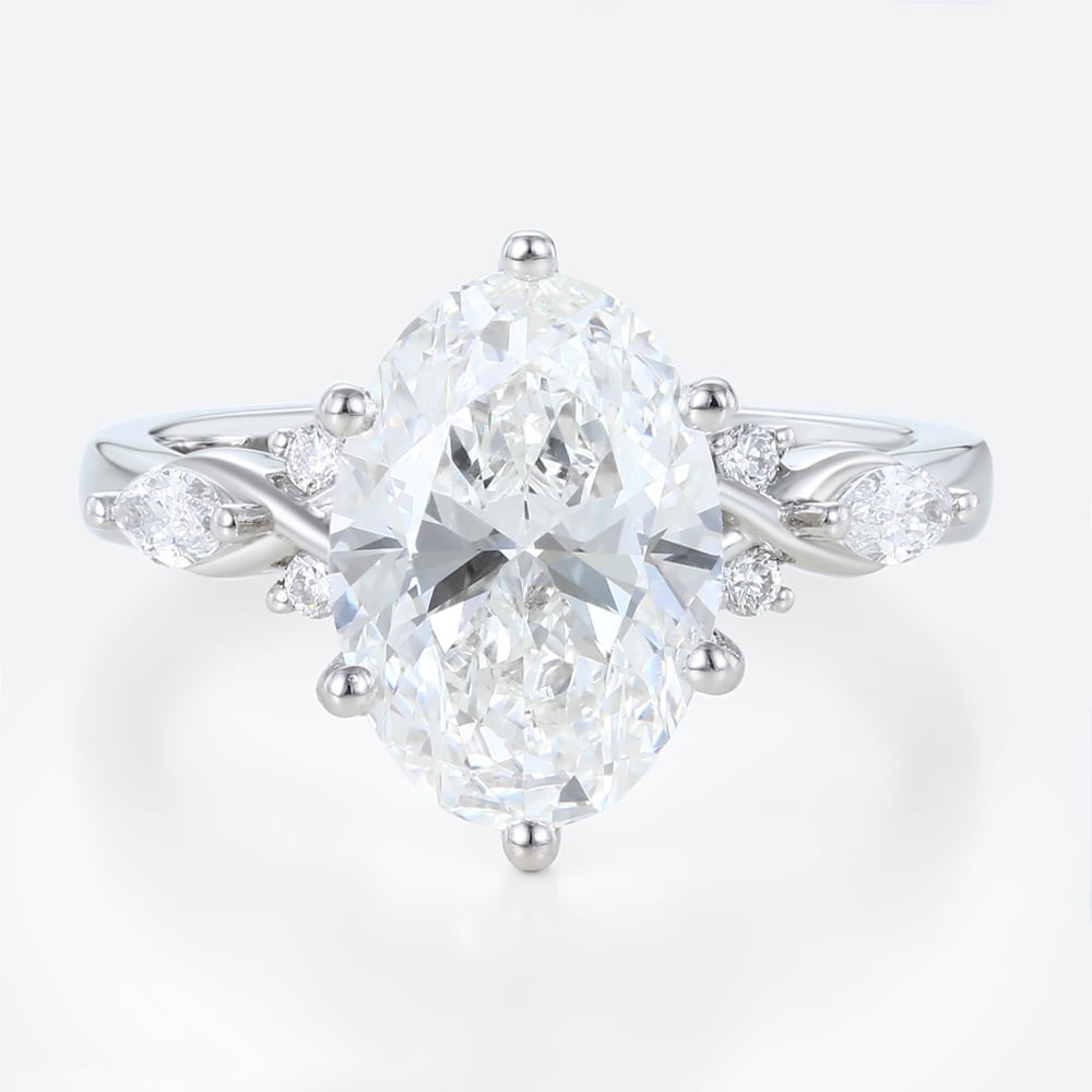 3 Carat Oval Lab Grown Diamond Ring Modern Modern 6-Prong Engagement Ring in White Gold