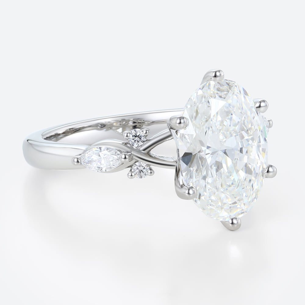 3 Carat Oval Lab Grown Diamond Ring Modern Modern 6-Prong Engagement Ring in White Gold