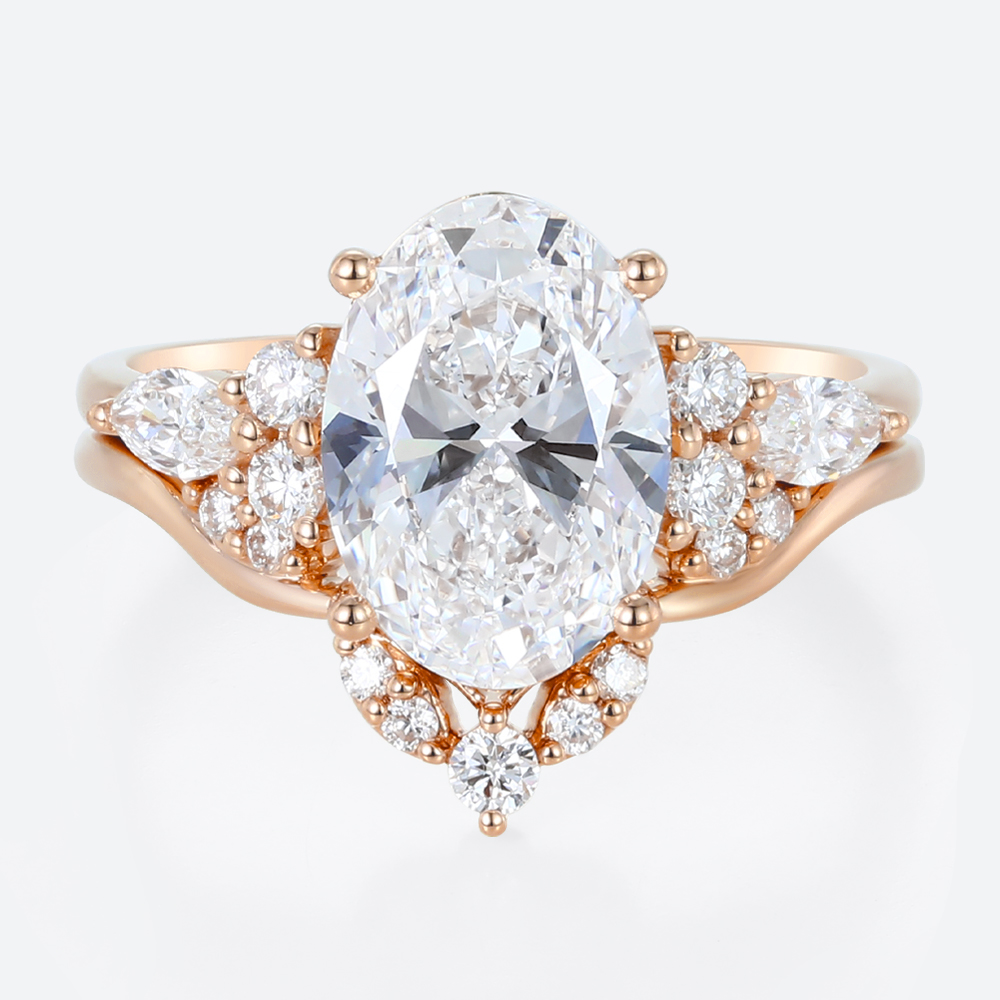 3ct Oval Cut Lab Diamond Ring Set Seamless Stacking Bridal Ring Set in Rose Gold