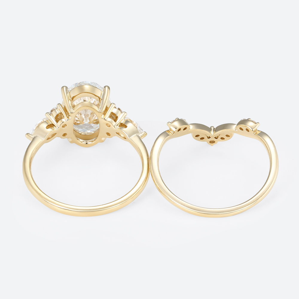 3ct Oval Cut Lab Diamond Ring Set Seamless Stacking Bridal Ring Set in Yellow Gold