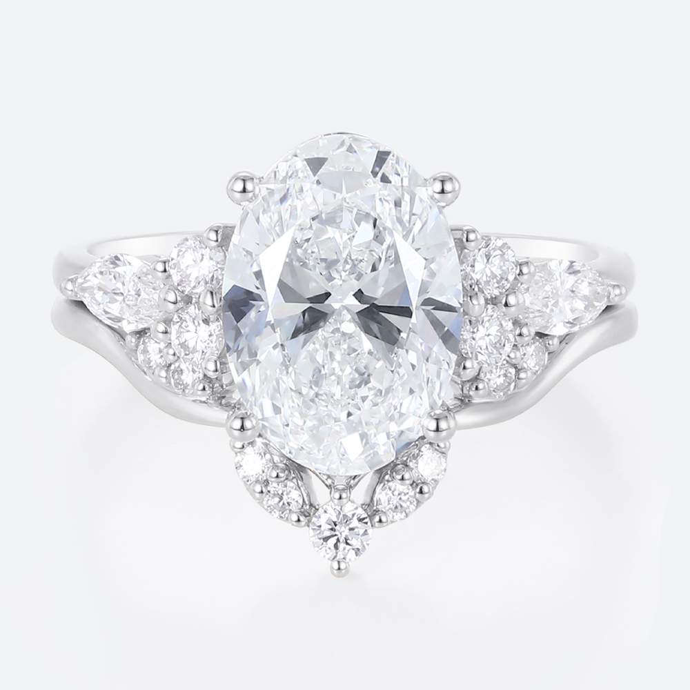 3ct Oval Cut Lab Diamond Ring Set Seamless Stacking Bridal Ring Set in White Gold