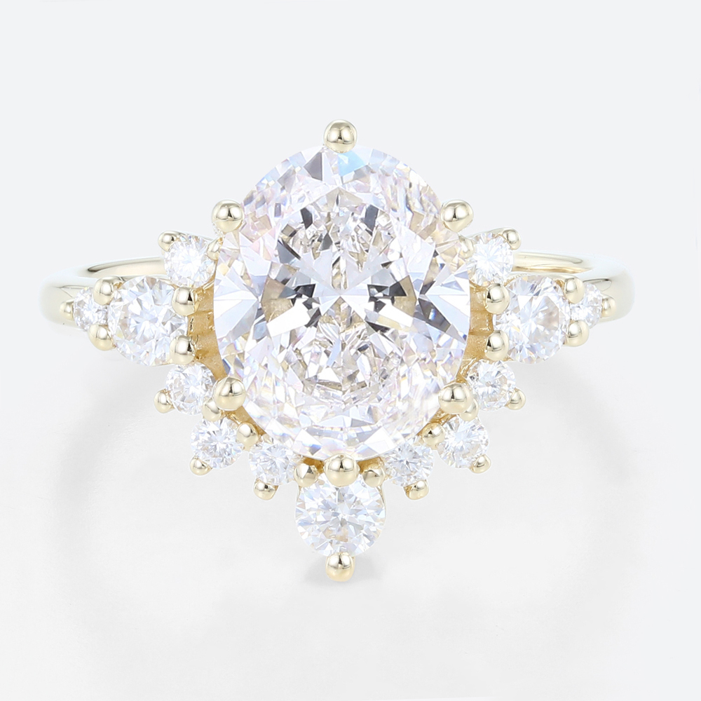 3ct Oval Cut Lab Diamond Ring Semi-Halo 6-Prong Engagement Rings in Yellow Gold