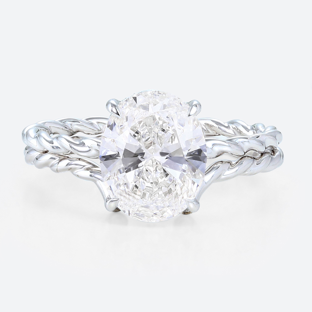 3ct Oval Lab Diamond Rings​ Set Twisted 4 Claw Prong Bridal Ring in White Gold