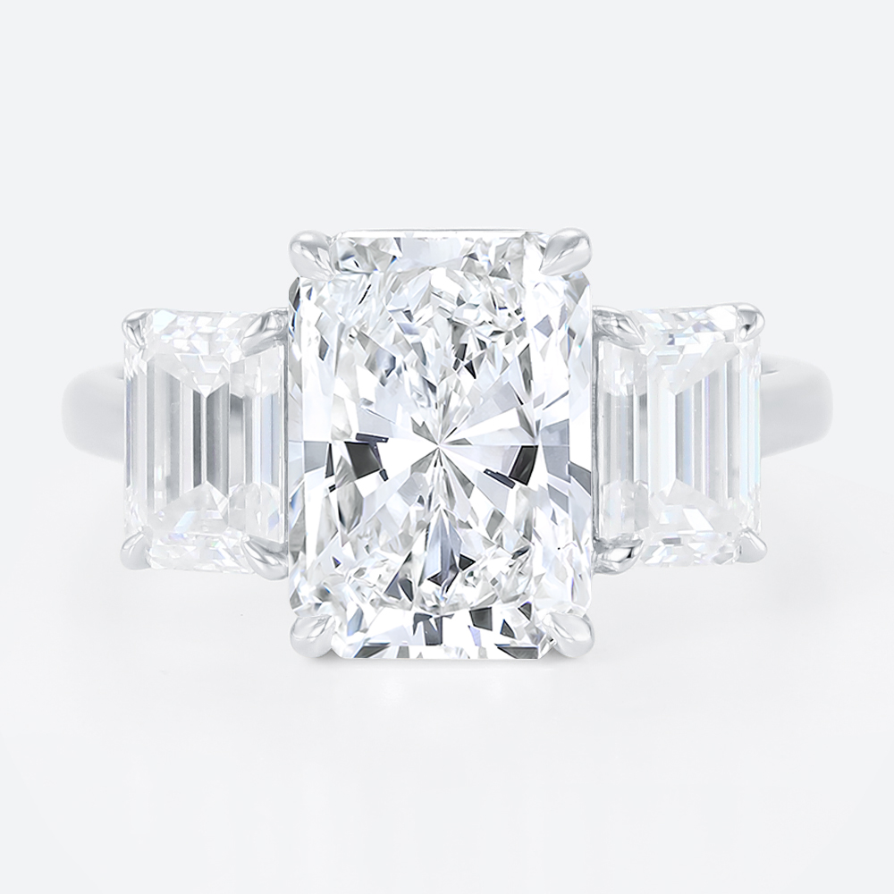 3ct Radiant Cut Lab Diamond Ring​ Classic Three-Stone 4-Prong Engagement Ring in White Gold