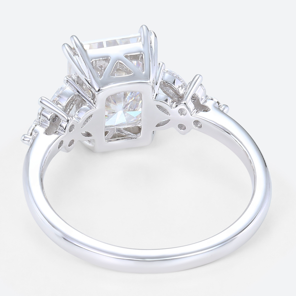 3 Carat Lab Grown Diamond Ring Radiant Cut Floral 4 Double Claw Prong Engagement Ring in White Gold