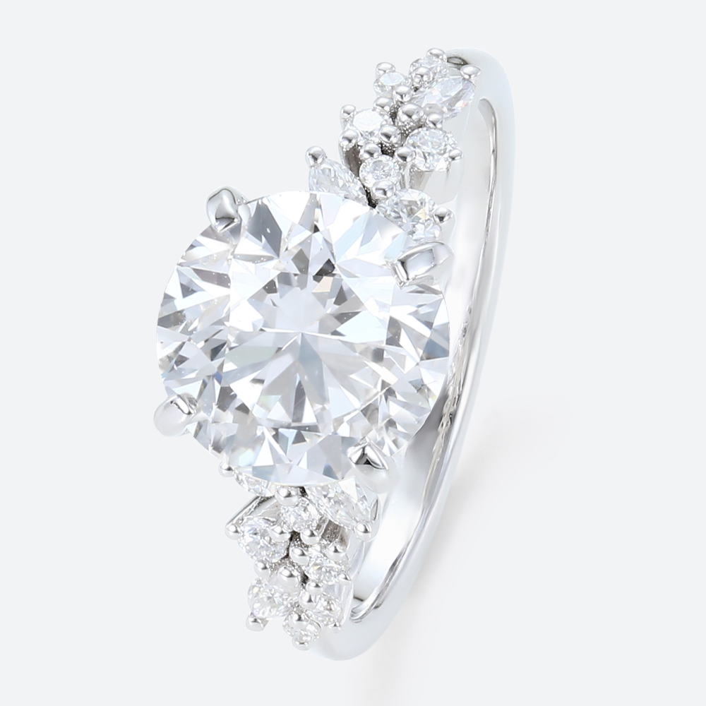 3 Carat Lab Diamond Ring Floral 4 Prong Round Engagement Ring