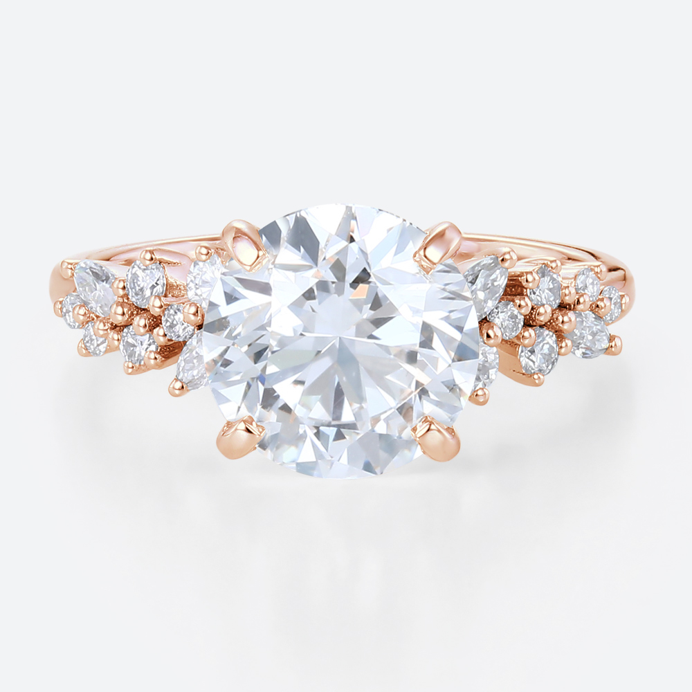 3 Carat Lab Diamond Ring Floral 4 Prong Round Engagement Ring in rose gold