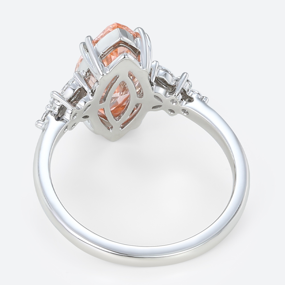 3ct Marquise Cut Lab Pink Diamond Ring​ Modern Cluster 4 Double Claw Prong Engagement Ring in White Gold