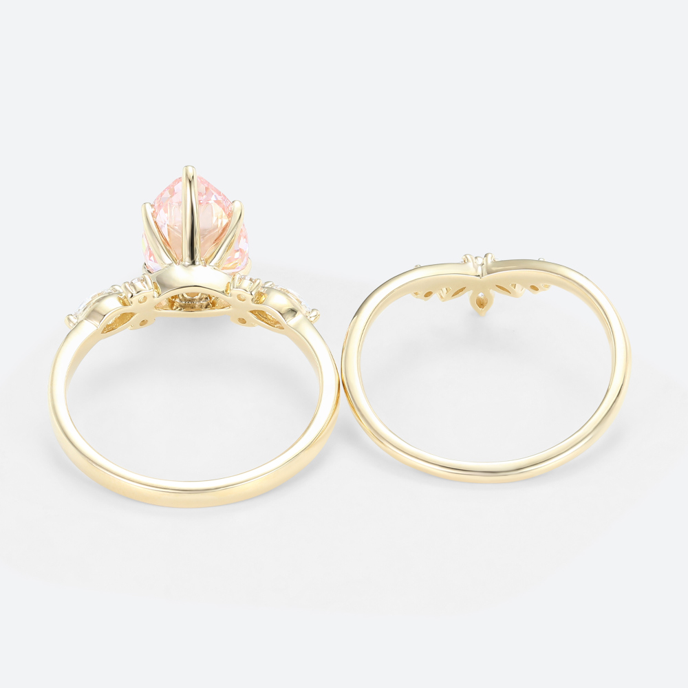3ct Pink Diamond Engagement Rings​ Set 3ct Pear 4-Prong Bridal Ring in Yellow Gold