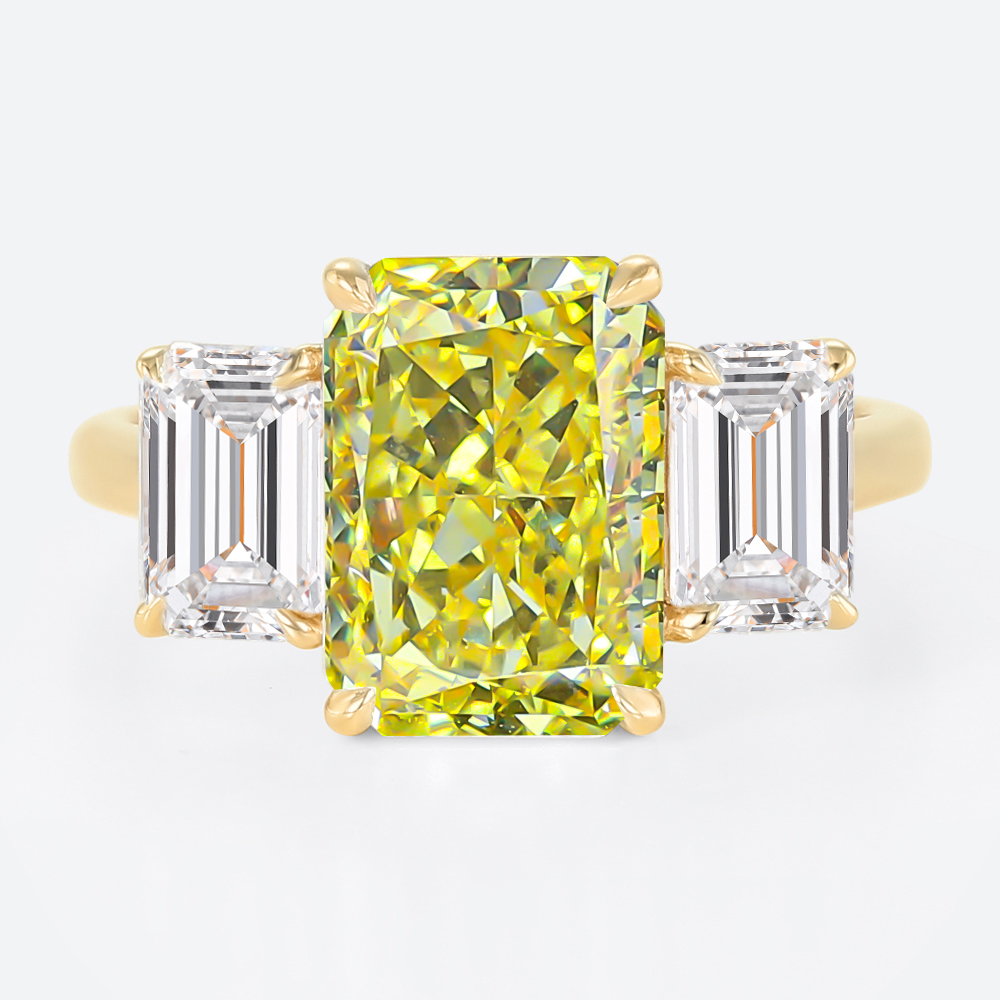 3ct Fancy Yellow Lab Diamond Ring | Radiant & Emerald Three-Stone