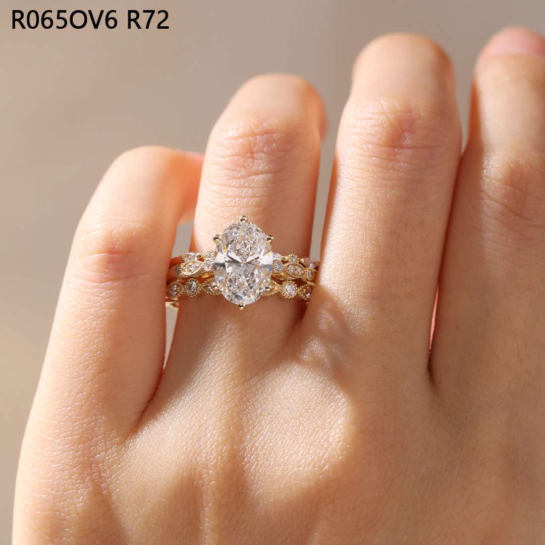 1.5ct Lab Grown Diamond Vintage Milgrain 6-Prong Wedding Rings set in yellow gold