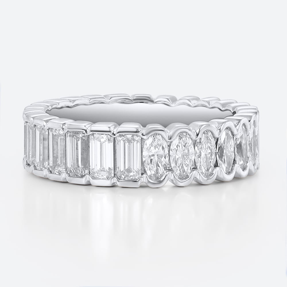 White Gold Lab Diamond Rings Eternity Rings​ 3ct Emerald Oval Cut Art Deco Eternity Wedding Band in Two-Tone Gold