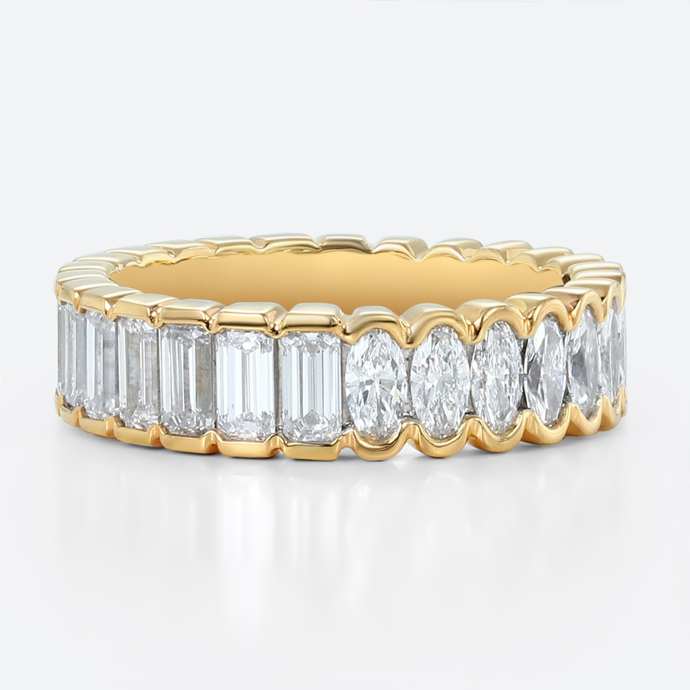 Yellow Gold Lab Diamond Rings Eternity Rings 3ct Emerald Oval Cut Art Deco Eternity Wedding Band in Two-Tone Gold