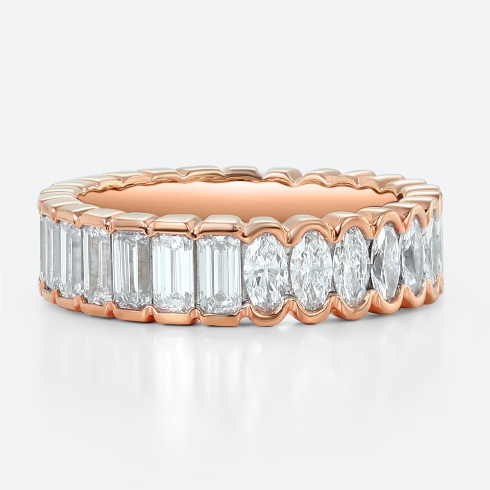 Rose Gold Lab Diamond Rings Eternity Rings​ 3ct Emerald Oval Cut Art Deco Eternity Wedding Band in Two-Tone Gold