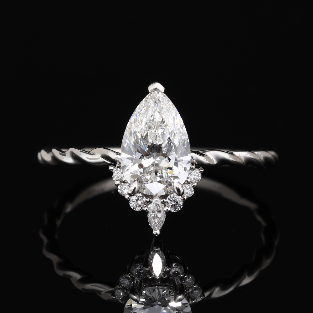 1ct Pear Cut Lab Grown Diamond Twisted Band Engagement Ring in White Gold
