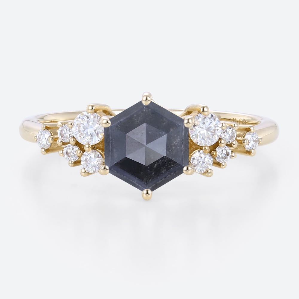 Vintage Diamond Cluster Ring Salt and Pepper Diamond Wedding Band