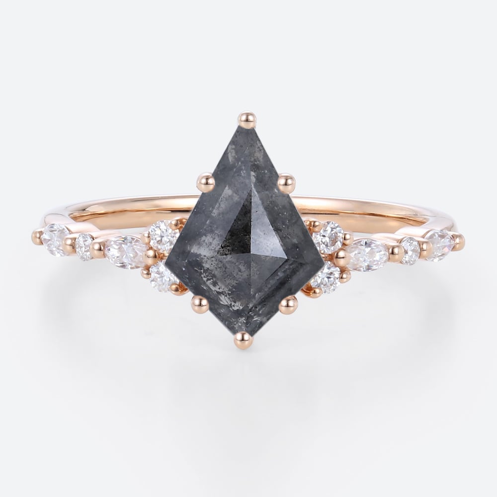 Vintage Kite Cut Engagement Ring Salt and Pepper Diamond Rose Gold Rings