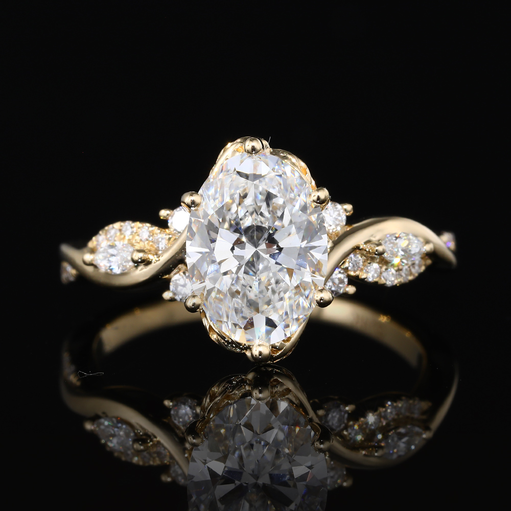 2ct Oval Cut Lab Grown Diamond Twisted Vine Engagement Ring in Yellow Gold