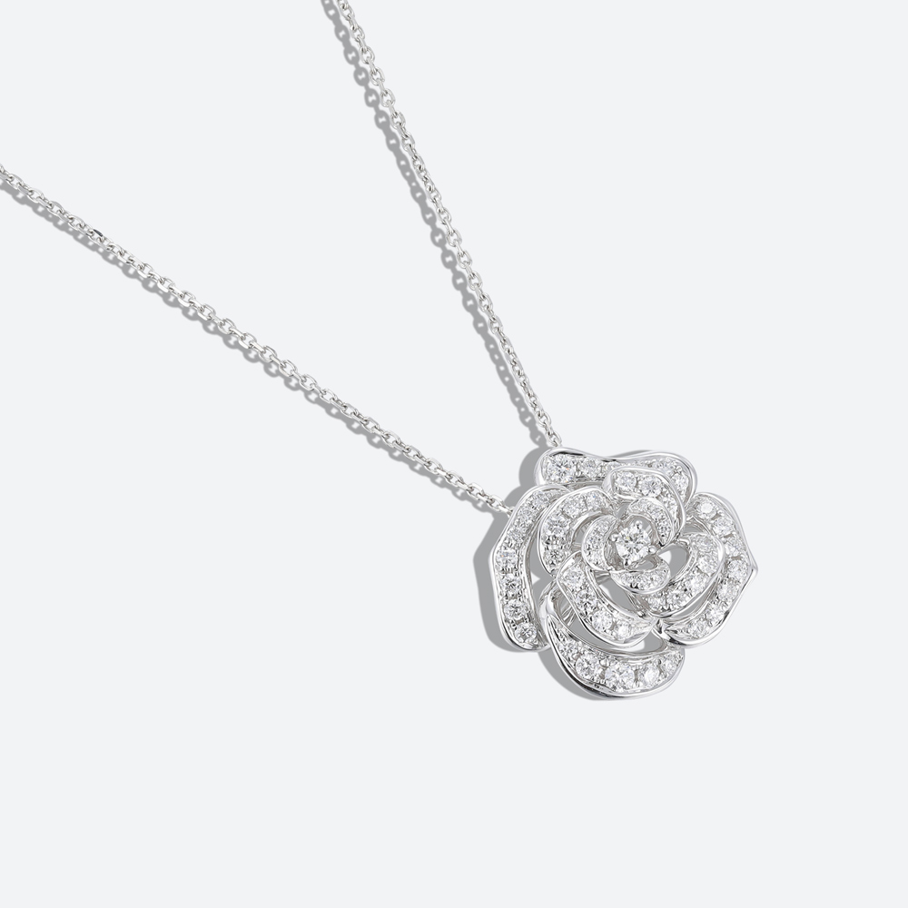 Floral Shaped Pendent Womens Lab Diamond Necklace Hollow Camellia Flower Necklace