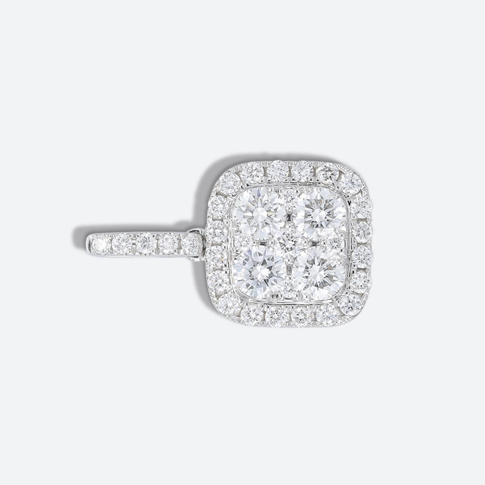 Lab Diamond Necklace Square Pendant Diamond Halo Necklace