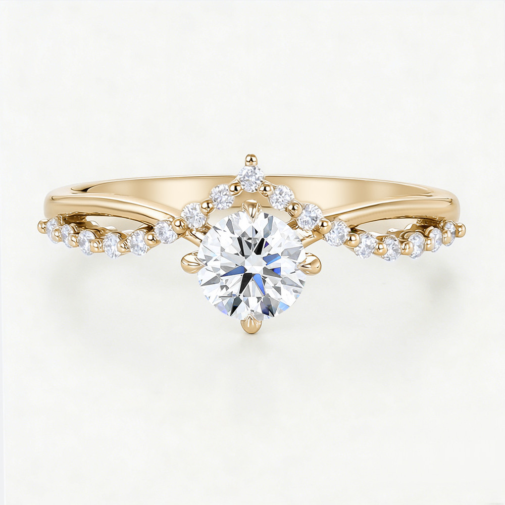 0.5ct Round Lab Grown Diamond Rings Round Cut Crossover 4 Claw Promise Ring in Yellow Gold