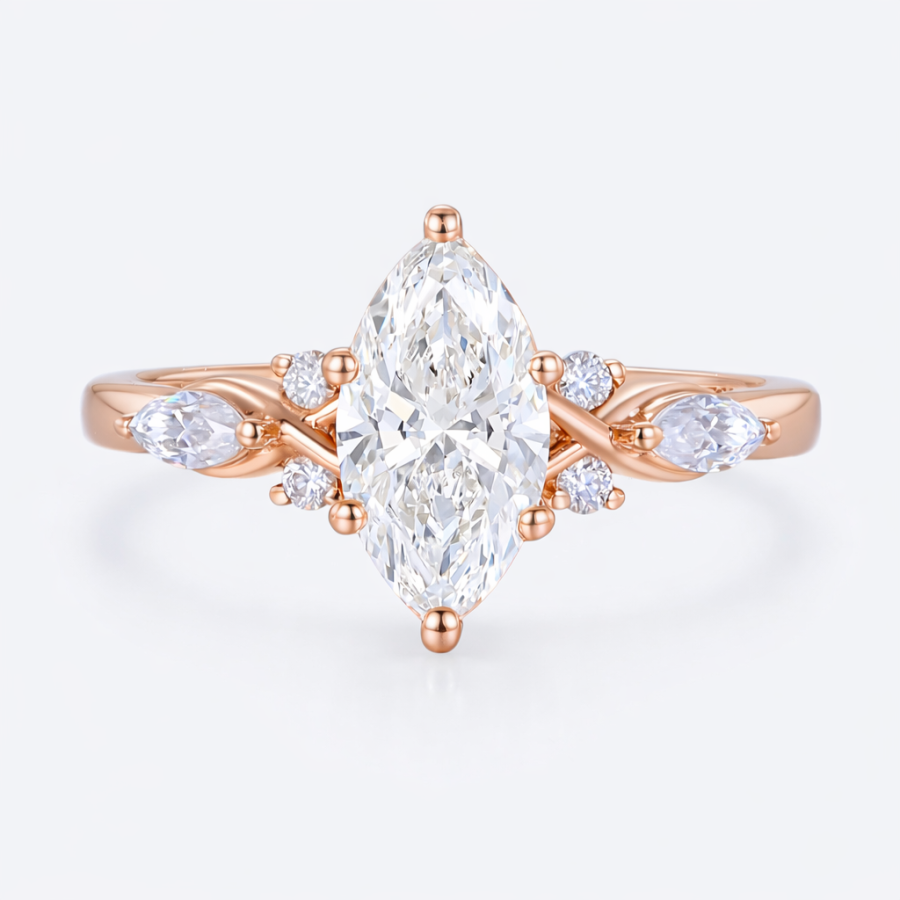 Marquise lab-grown diamond winged marquise cluster engagement ring in rose gold