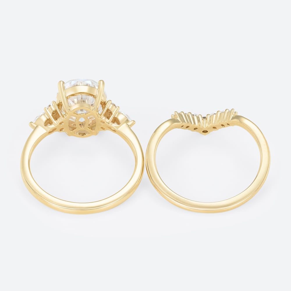 4ct Oval Cut Lab Diamond Ring​ Set Vintage 4-Prong Bridal Ring Set in Yellow Gold