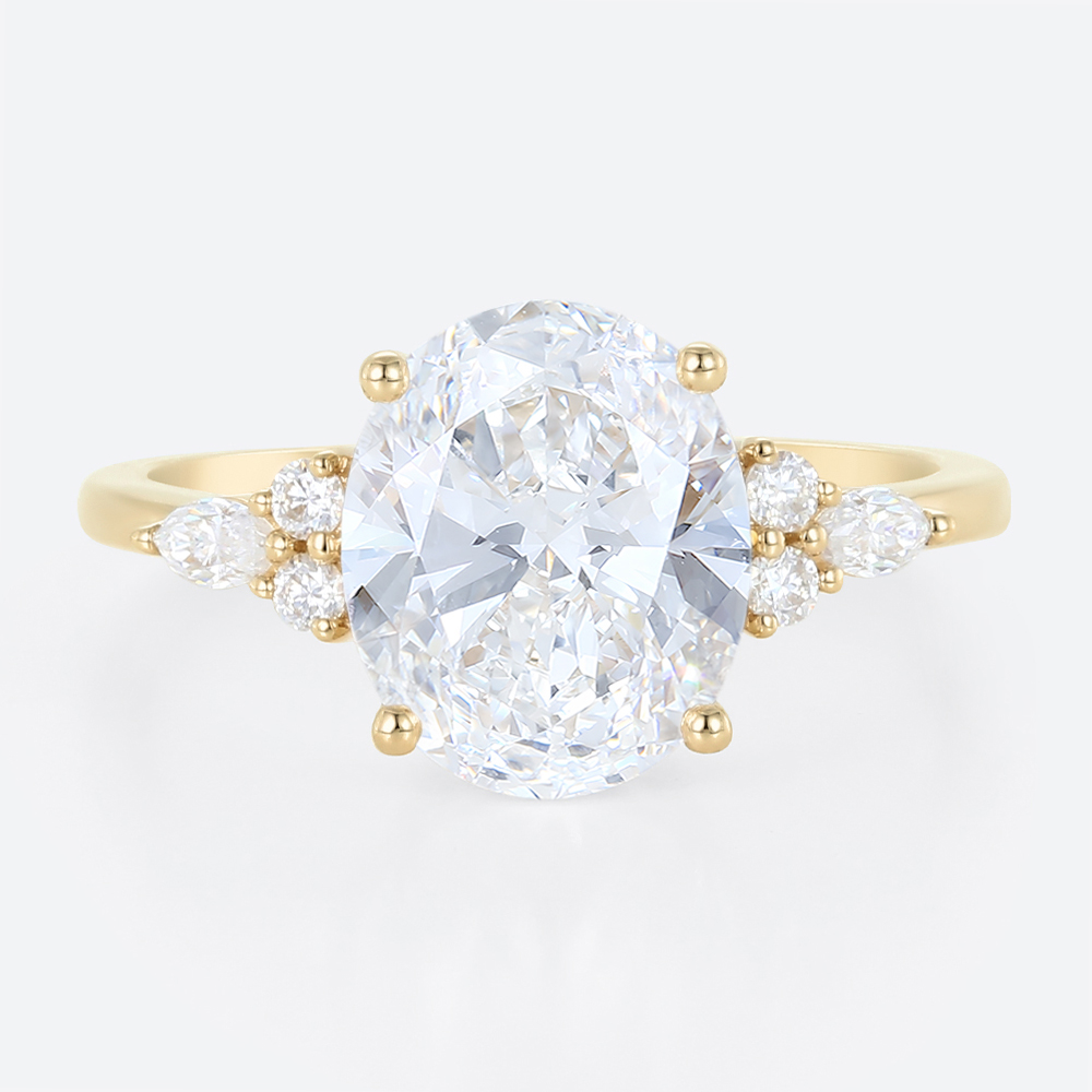 4ct Oval Cut Engagement Rings Vintage Cluater Lab Diamond Ring in Yellow Gold