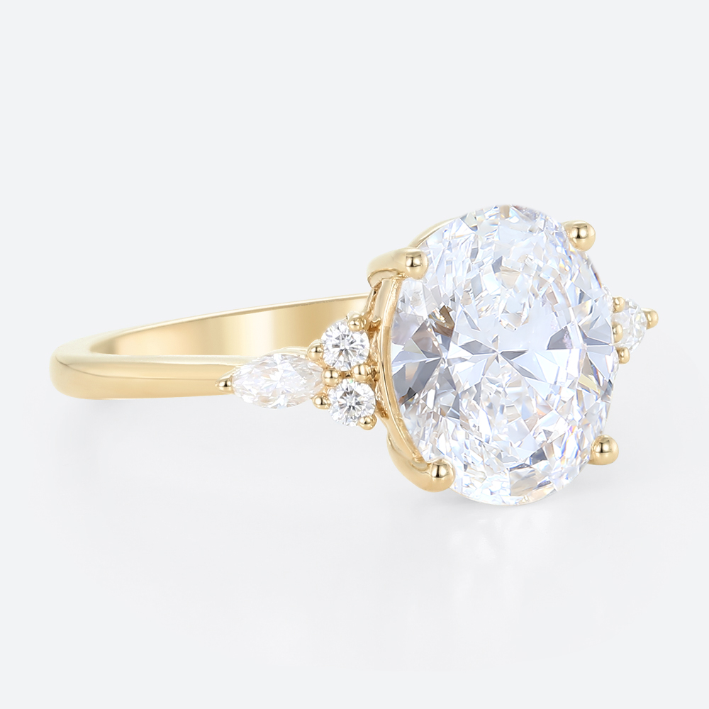 4ct Oval Cut Engagement Rings Vintage Cluater Lab Diamond Ring in Yellow Gold