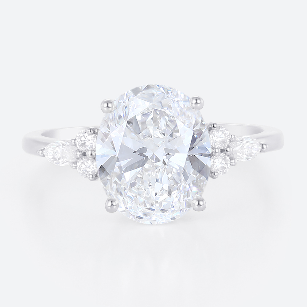 4ct Oval Cut Engagement Rings Vintage Cluater Lab Diamond Ring in White Gold