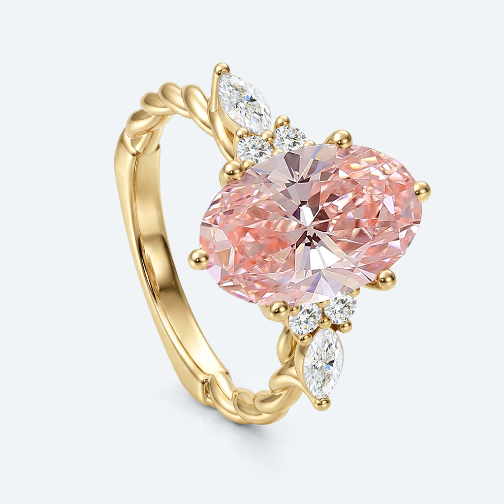 4ct Oval Lab Pink Diamond Ring European Shank Engagement Ring