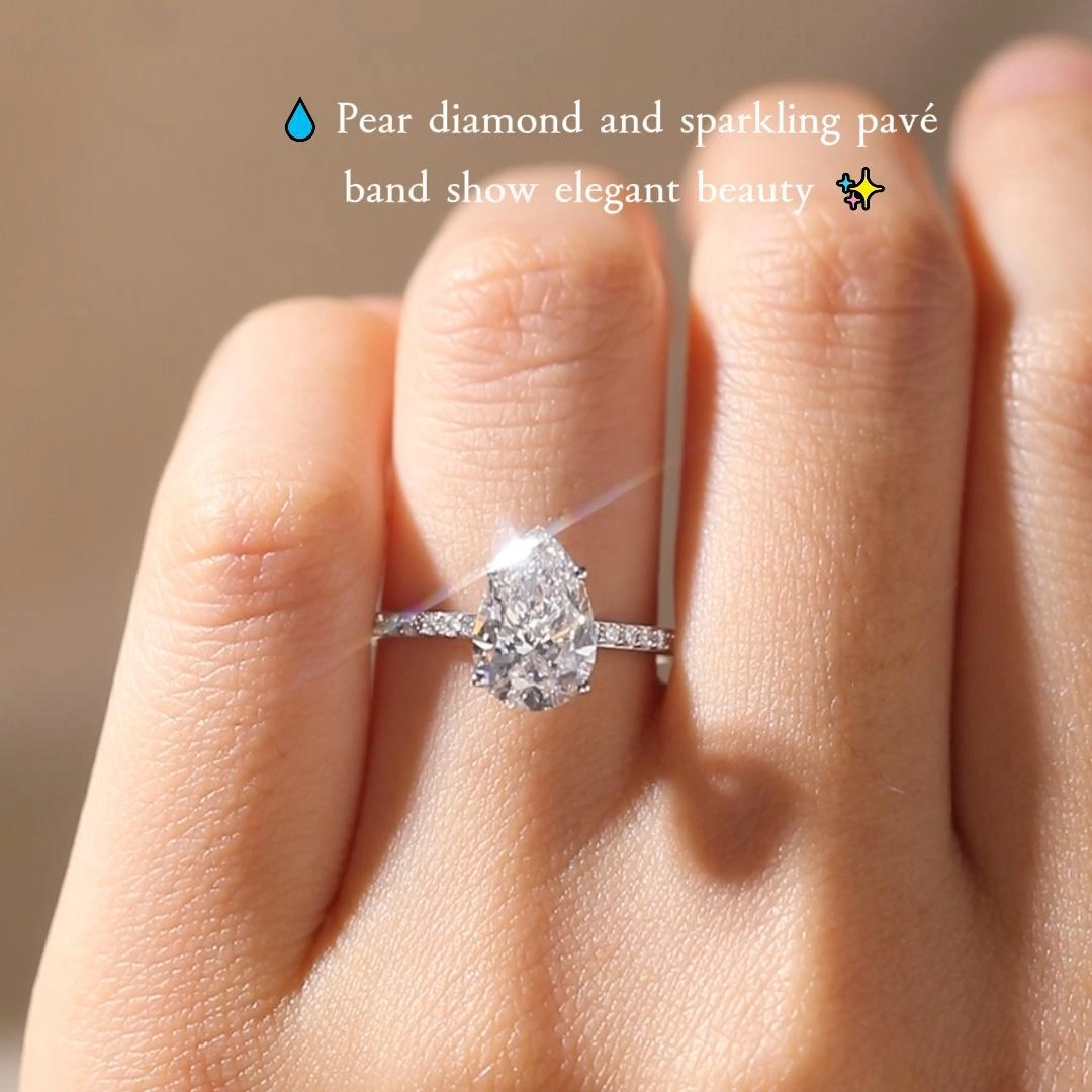 1ct Pear Cut Lab Grown Diamond Pavé Marquise Accent Engagement Ring in Rose Gold