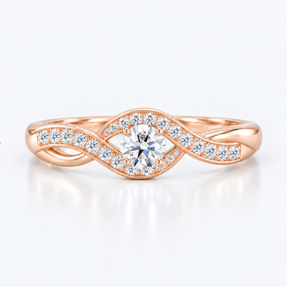 0.5ct Round Cut Lab Diamond Swirl Bypass Pavé Engagement Ring