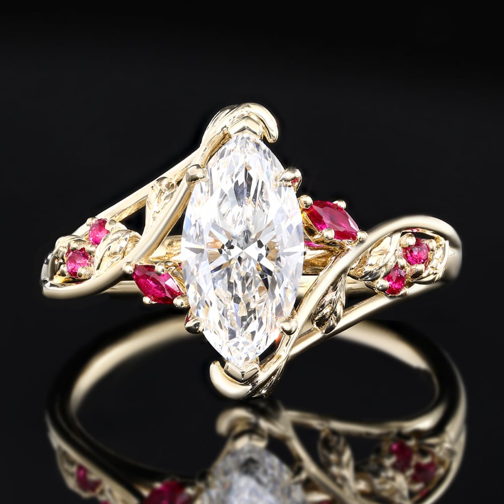 1.5ct Marquise Cut Lab Grown Diamond Botanical Side-Stone Engagement Ring in Rose Gold