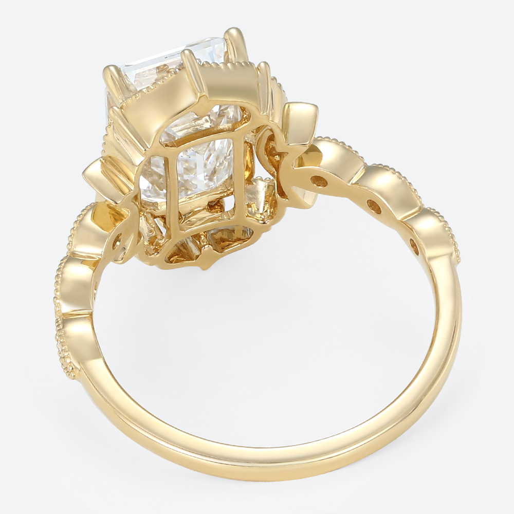5ct Emerald Cut Lab Diamond Ring​ Art Deco Vintage 4-Prong Rings in Yellow Gold