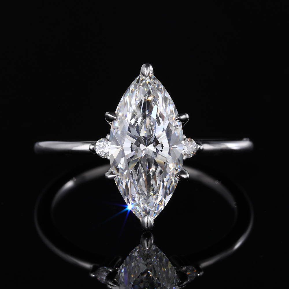 2ct Marquise Cut Lab Grown Diamond Three-Stone Engagement Ring in White Gold