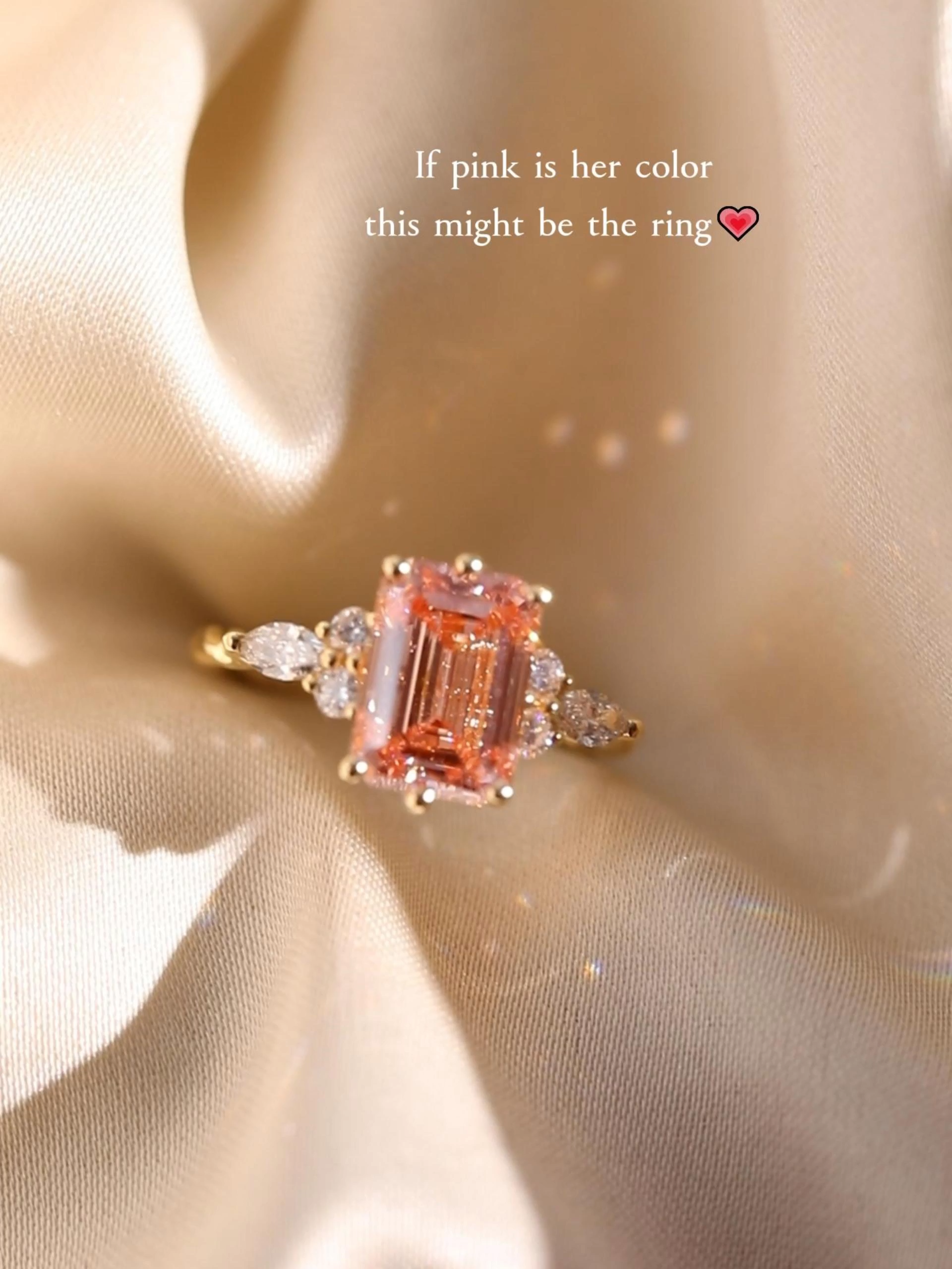 1.5ct Emerald Cut Lab Grown Pink Diamond Twisted Marquise Accent Engagement Ring in Rose Gold