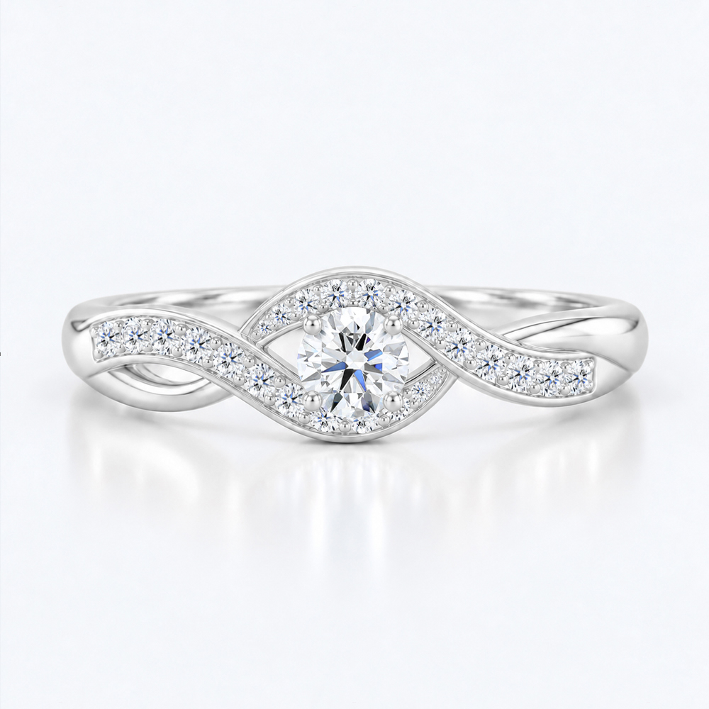 0.5ct Round Cut Lab Diamond Swirl Bypass Pavé Engagement Ring