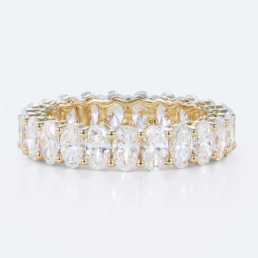 Jewelry Capsule 6.3ct Oval Cut Lab Diamond Eternity Ring Shared Prong Wedding Band in Yellow Gold