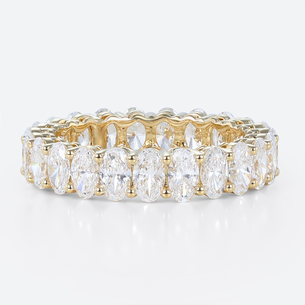 Jewelry Capsule 6.3ct Oval Cut Lab Diamond Eternity Ring Shared Prong Wedding Band in Yellow Gold